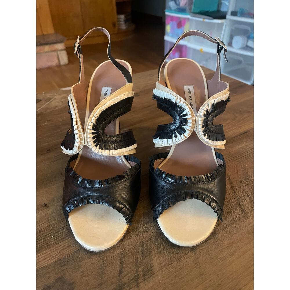 Tabitha Simmons Fringe Stiletto Open Toe Party Heels